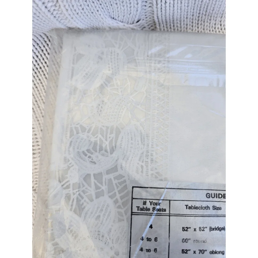 Vintage Floral Vinyl Tablecloth 60x90 White Lace Farmhouse Cottagecore